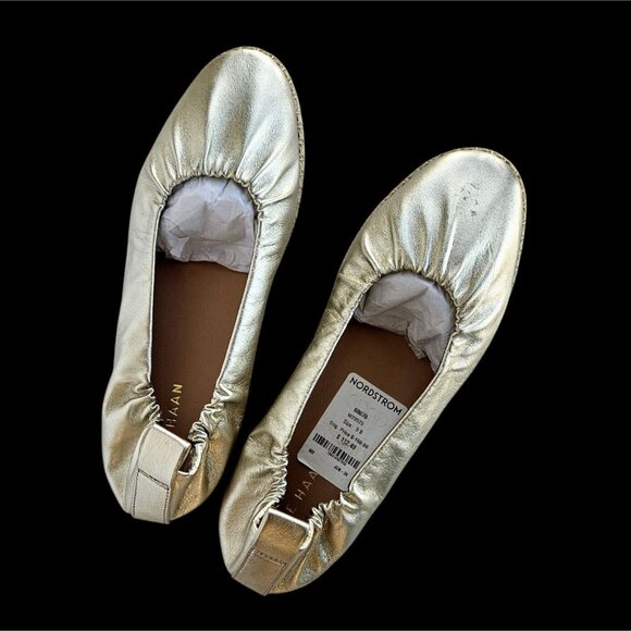 Cole Haan Platinum Gold Leather Espadrille Flats Size 9B Grand 360 New With Tags - Picture 7 of 11